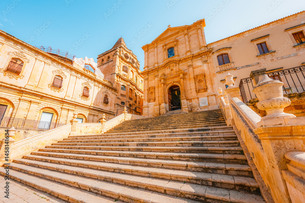 Fototapeta premium Noto, with the Basilica Minore di San Nicolo and Palazzo Ducezio, Sicily, Italy.