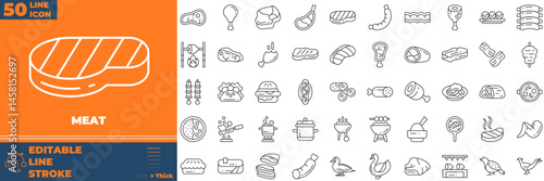 Meat Line Editable Icons set. Vector illustration in modern thin line style of meat icons: steak, beef, grill, etc
