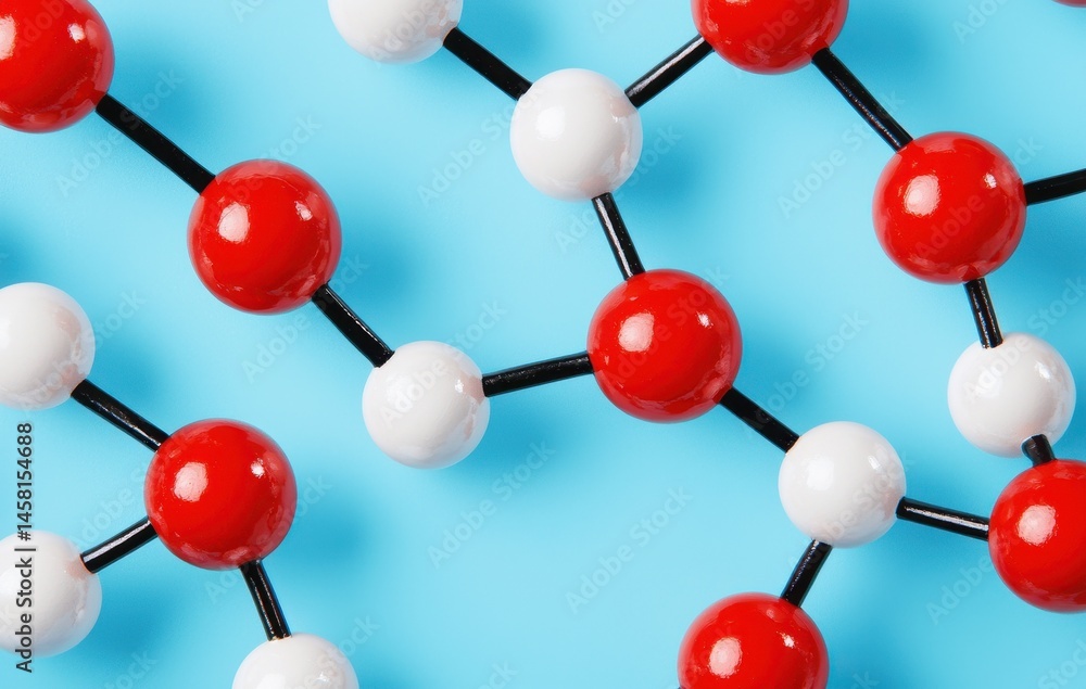 Colorful Molecular Structure on Blue Background Representing Chemistry Colorful Molecular Structure on Blue Background Representing Chemistry