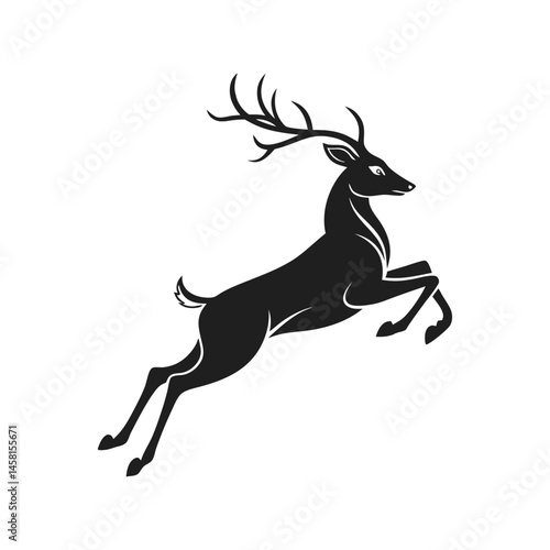 Deer jumping silhouette vector illustration, dynamic leap of wild animal in motion, nature, wildlife