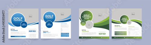 Set of Golf Tournament Social Media Banner Template – Modern Square Layout Design for Instagram, Facebook,  Sports Event Promotion