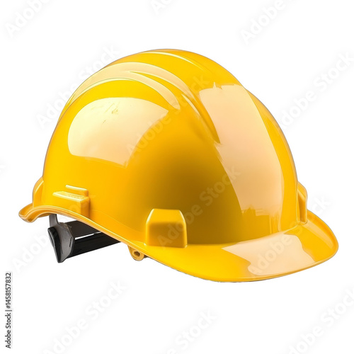 Bright yellow construction helmet designed for worker safety, placed on a solid background, emphasizing site safety, Construction yellow helmet for workers on an isolated background.