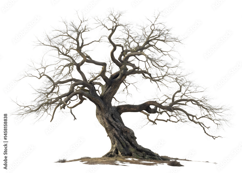Fototapeta premium leafless old spooky tree isolated on white background, PNG