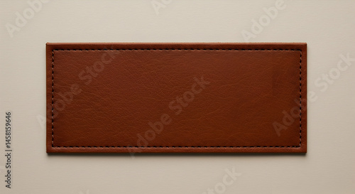Brown Leather Rectangle with Stitching on Neutral Background