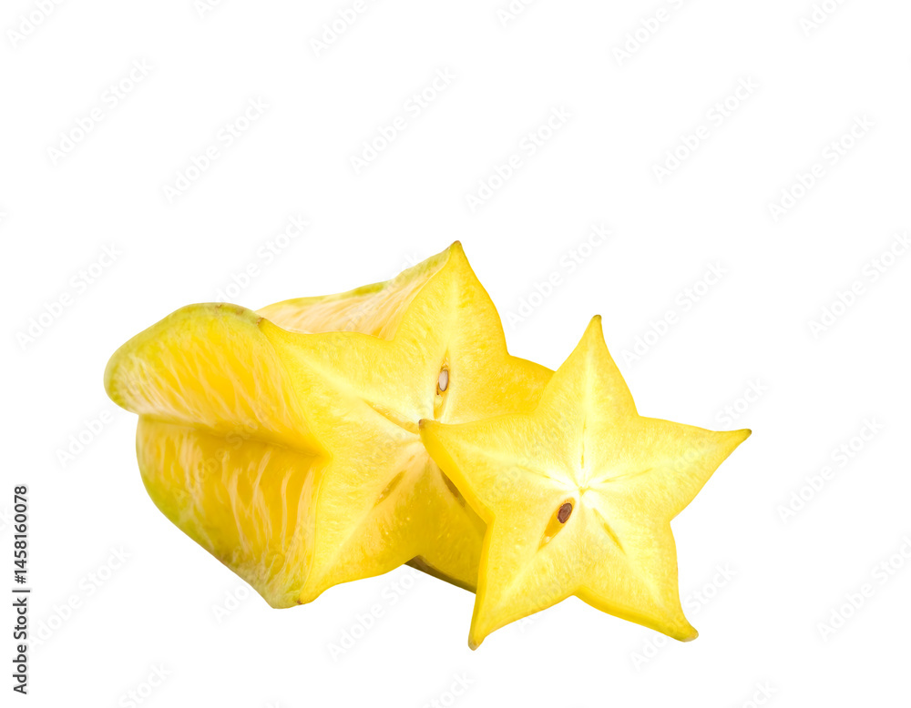 Fototapeta premium Two Slices of Yellow Star Fruit on Transparent Background
