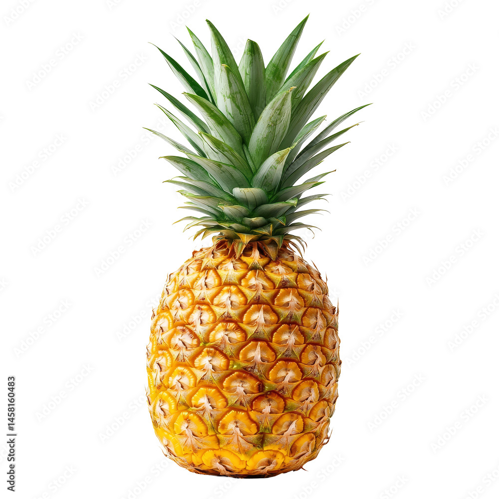 Fresh pineapple isolated on a transparent background showcasing its vibrant yellow skin and green crown, Fresh pineapple isolated Fresh pineapple isolated on a transparent background showcasing its vibrant yellow skin and green crown, Fresh pineapple isolated