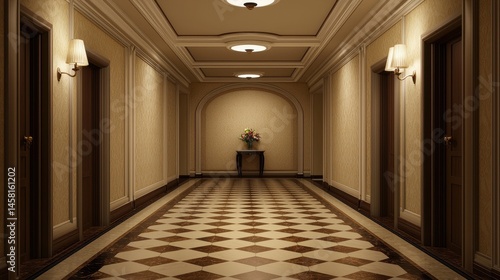 Elegant Hotel Corridor with Classic Design and Stylish Decor