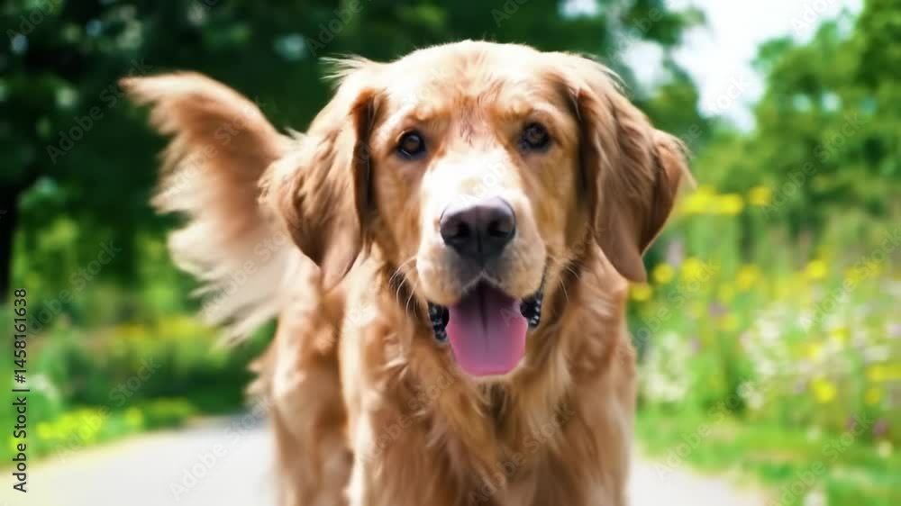 Golden retriever enjoys sunny day in park playing and interacting with people and other dogs Golden retriever enjoys sunny day in park playing and interacting with people and other dogs