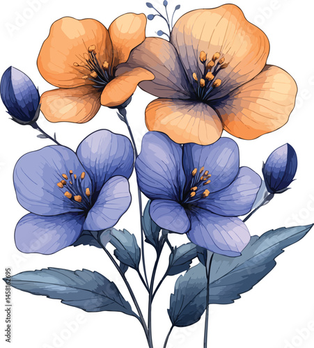 Vibrant Floral Design with Red, Green, Blue, and Yellow Flowers