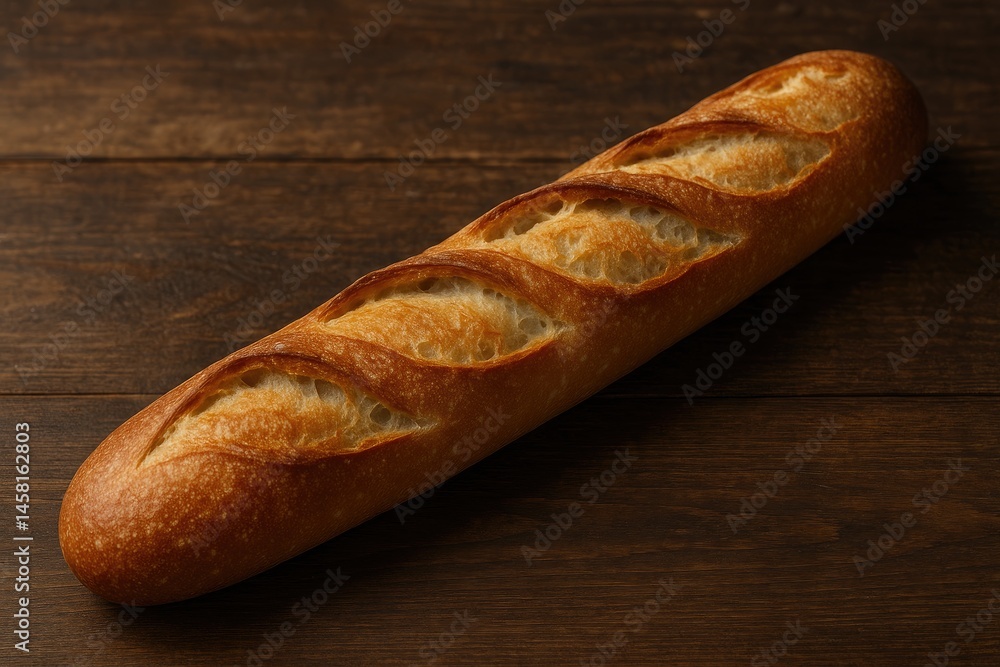 Freshly Baked French Baguette on Dark Wooden Table Background Freshly Baked French Baguette on Dark Wooden Table Background