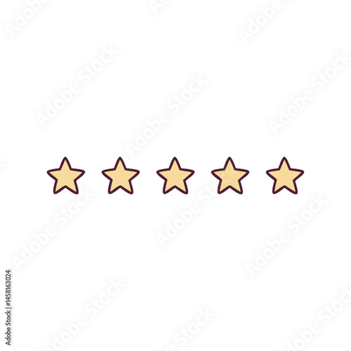 Five yellow stars vector illustration, flat rating icon set for reviews, ranking, favorite, quality feedback graphics