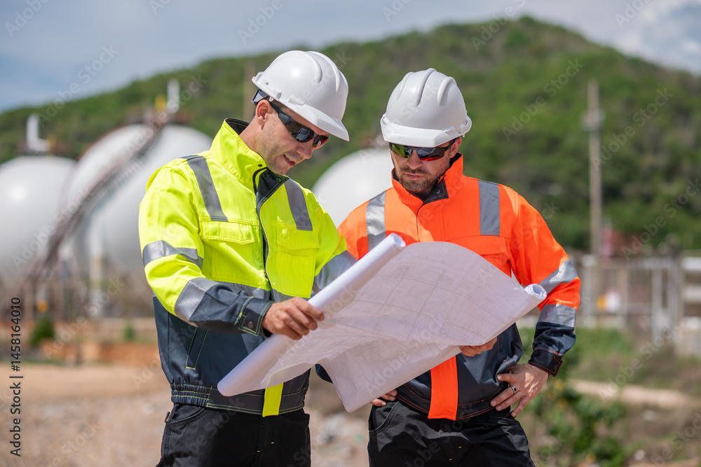 Industrial engineer inspection recording data at gas or petrochemical facility importance of safety, organization, and environmental awareness in industrial settings. Industrial engineer inspection recording data at gas or petrochemical facility importance of safety, organization, and environmental awareness in industrial settings.