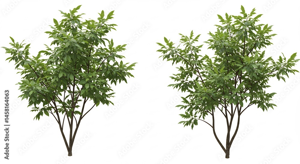 Obraz premium 緑豊か若葉二本木 爽やか自然イメージ