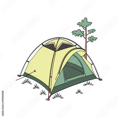 Camping tent vector illustration, outdoor shelter, hiking, travel, adventure, campsite, and nature design