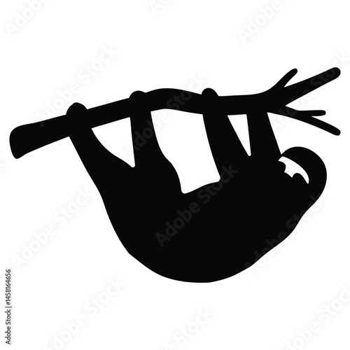 Minimalist Sloth Silhouette Hanging from Branch Vector Art
