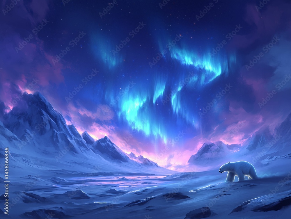 Fototapeta premium Frozen Majesty Beneath Shining Aurora