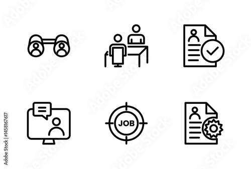 Hiring Process Line Icons. Recruitment, Job Application, Interview, Candidate Selection Vector Set