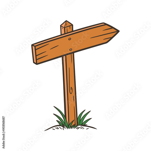 Wooden arrow sign vector illustration, rustic direction board design for navigation, travel guide, and wayfinding icon