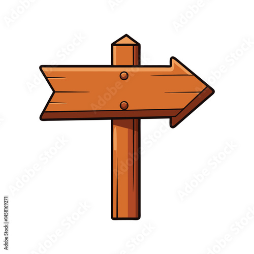 Wooden arrow sign vector illustration, rustic direction board design for navigation, travel guide, and wayfinding icon