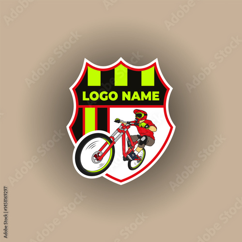 Cyclist emblem logo. Best for mountain bike community.