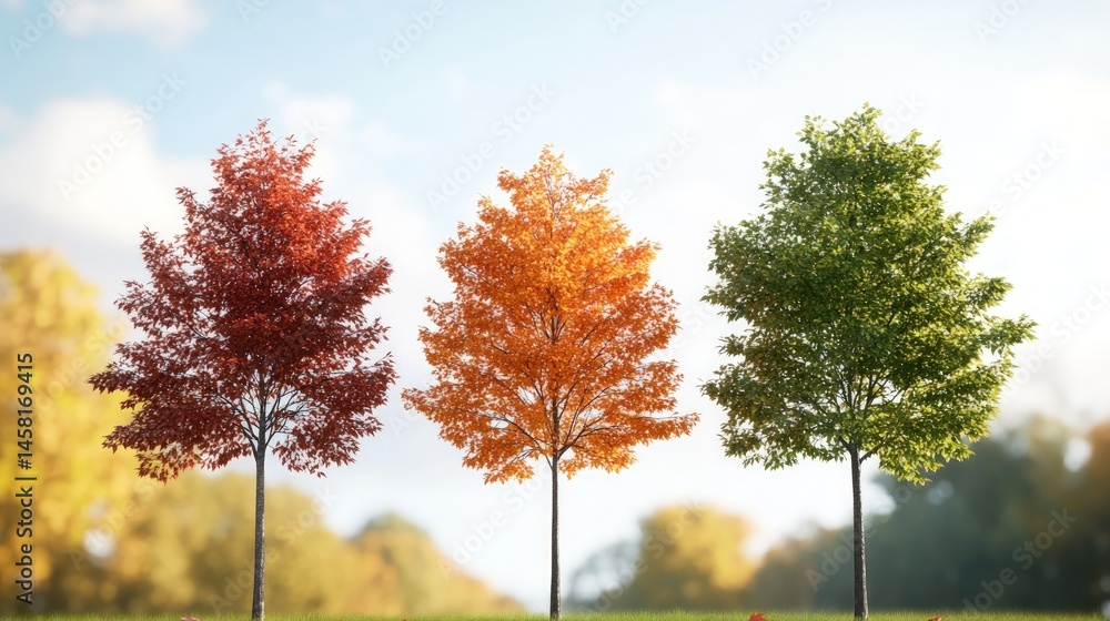 Fototapeta premium Three trees, autumnal hues