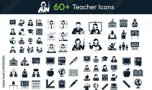 Minimalist Education Icons – Black and White Academic Symbols for Classroom and School Design