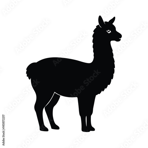 Alpaca Grazing Short Neck Vector Silhouette