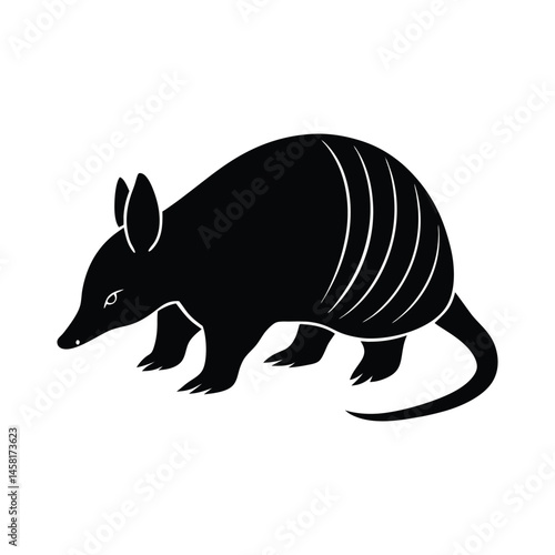 Armadillo Foraging Nose Down Vector Silhouette