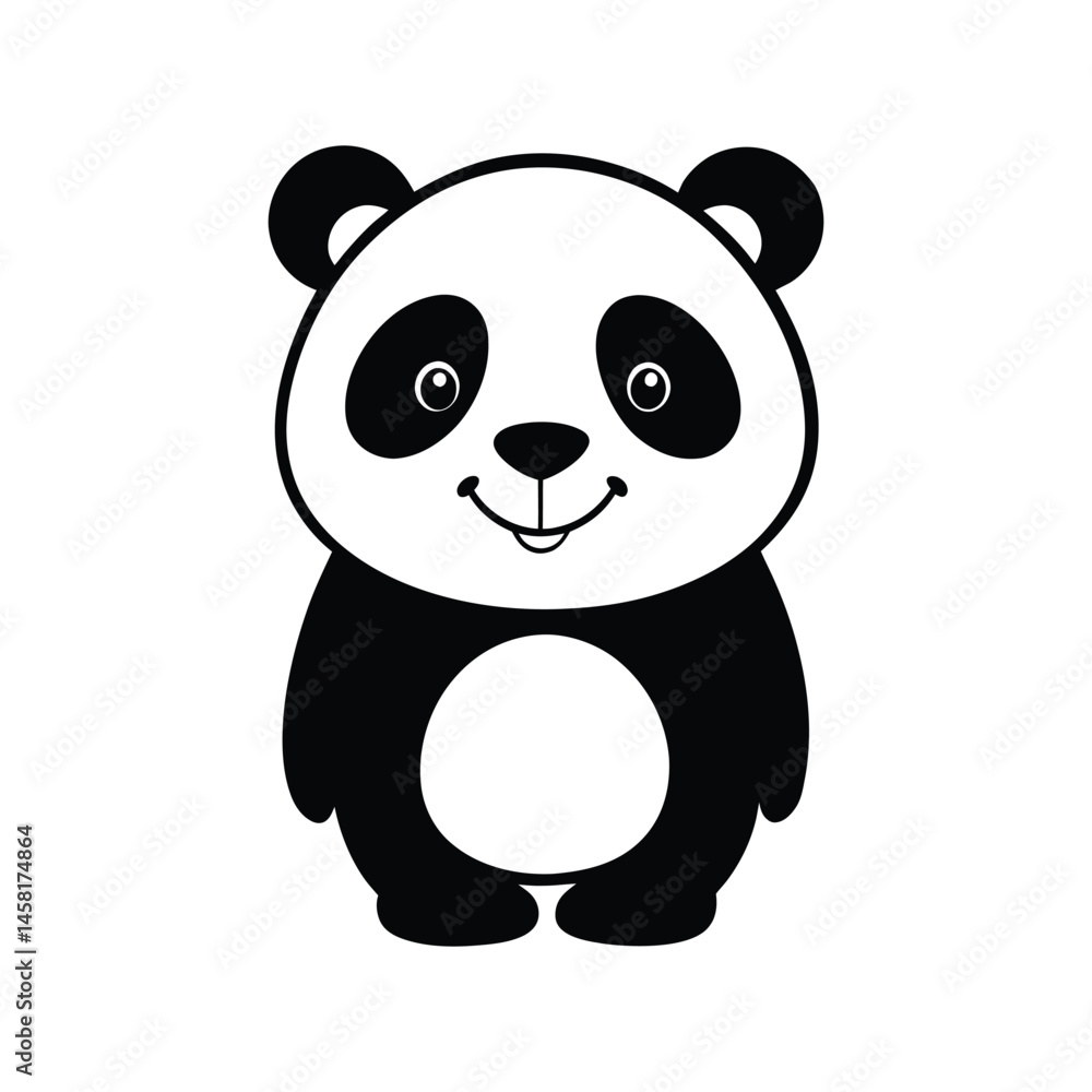 Fototapeta premium Cute panda silhouette vector illustration. baby panda, wild animal graphic, black shape symbol, flat cartoon wildlife icon