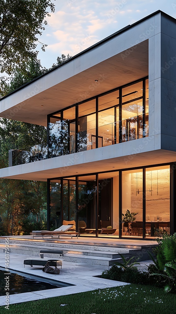 Fototapeta premium Sleek two story contemporary home high resolution picture