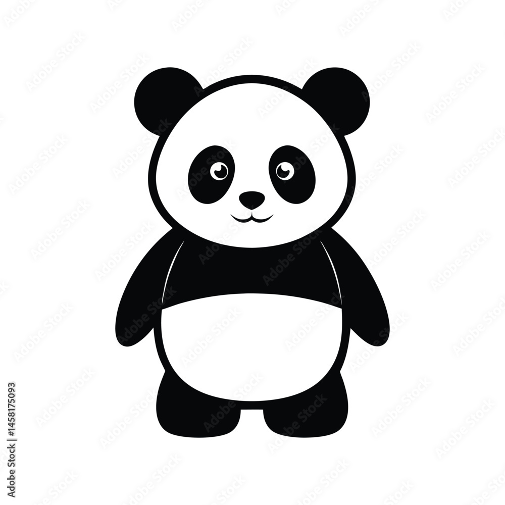 Naklejka premium Cute panda silhouette vector illustration. baby panda, wild animal graphic, black shape symbol, flat cartoon wildlife icon