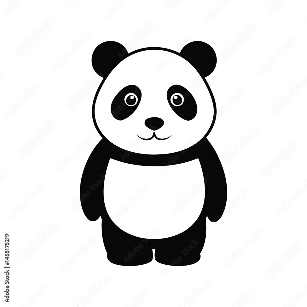 Fototapeta premium Cute panda silhouette vector illustration. baby panda, wild animal graphic, black shape symbol, flat cartoon wildlife icon