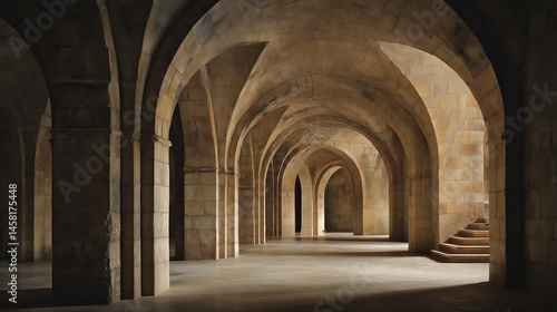 Abstract romanesque architecture arcade arch hallway