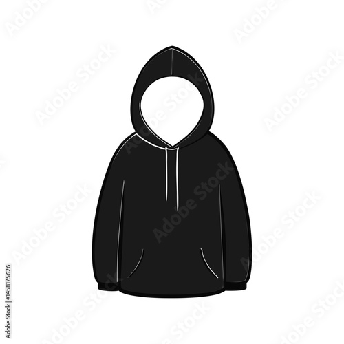 Black hoodie silhouette vector illustration. casual streetwear icon, hooded sweatshirt shape, fashion apparel design