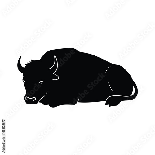 Bison Resting Legs Folded Vector Silhouette