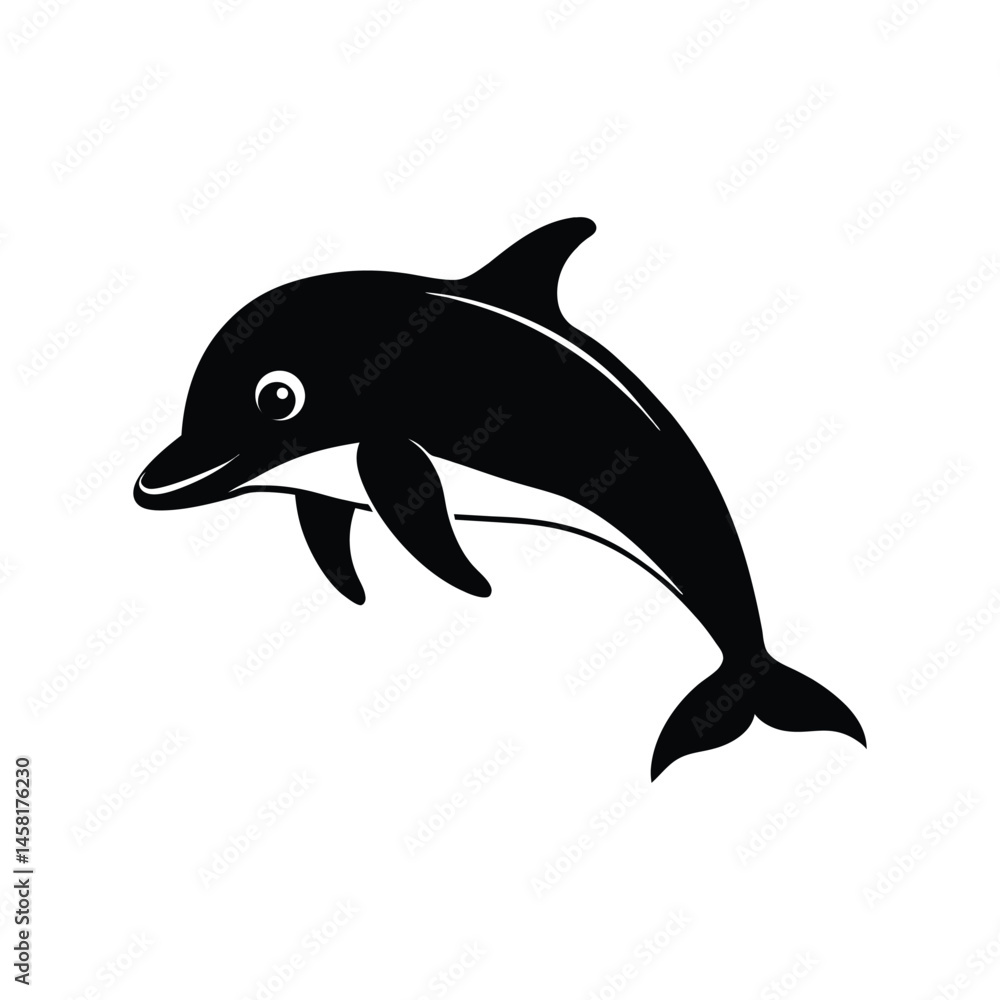 Fototapeta premium Dolphin silhouette vector illustration. marine mammal icon, ocean animal design, jumping dolphin symbol