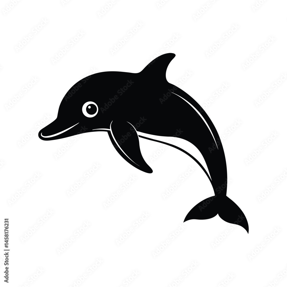 Fototapeta premium Dolphin silhouette vector illustration. marine mammal icon, ocean animal design, jumping dolphin symbol