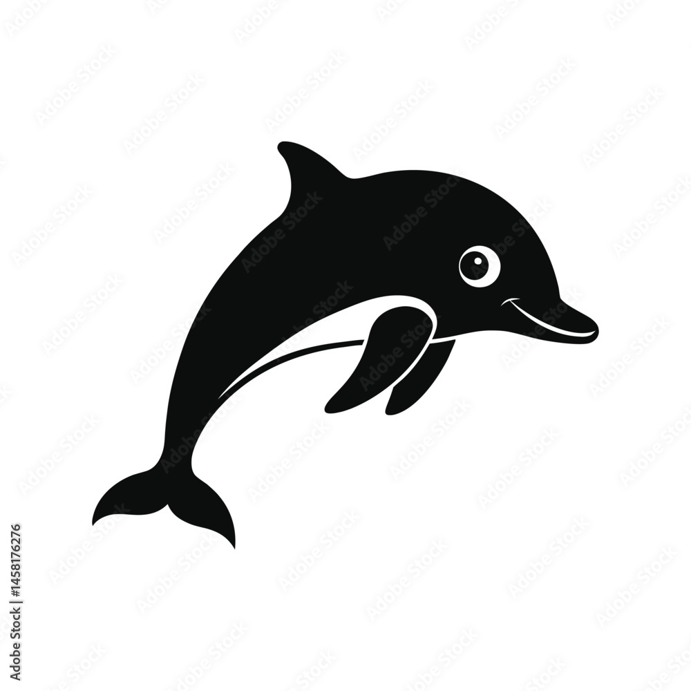 Fototapeta premium Dolphin silhouette vector illustration. marine mammal icon, ocean animal design, jumping dolphin symbol
