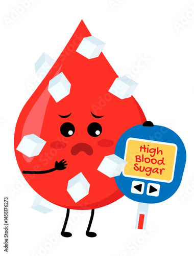 blood drop cartoon character glucose measuring diabetes device illustration background high blood sugar level cute clipart