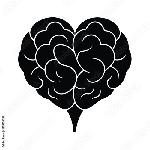 Brain Heart Shape Vector Silhouette