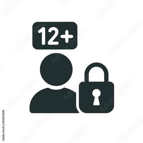Kids Online Safety Icon with Age Restriction and Lock Symbol  