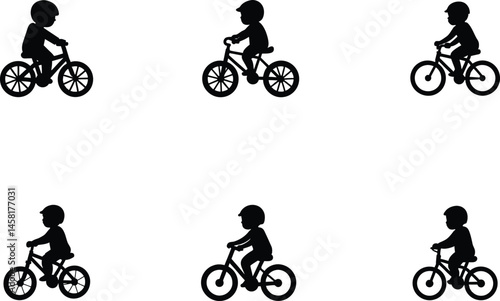 Baby Riding Bicycle Silhouette, Toddler on Bike Illustration, Playful Child Pose, Early Learning Ride Art