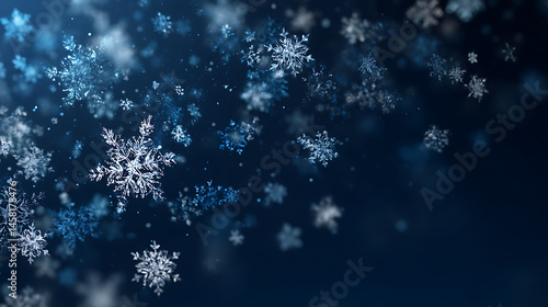 Falling snowflakes on a dark blue background