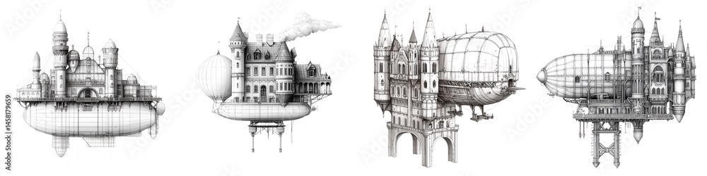 Fototapeta premium Fantastical Floating Cities and Airships