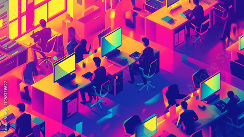 Busy Office Scene in Pop Art Style – Concept for National Workaholics Day