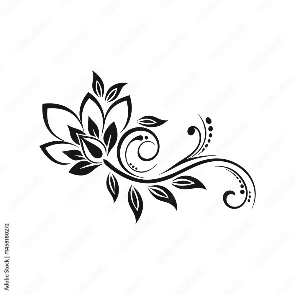 Fototapeta premium Abstract floral element silhouette vector. decorative flower motif, botanical ornament, elegant nature graphic symbol