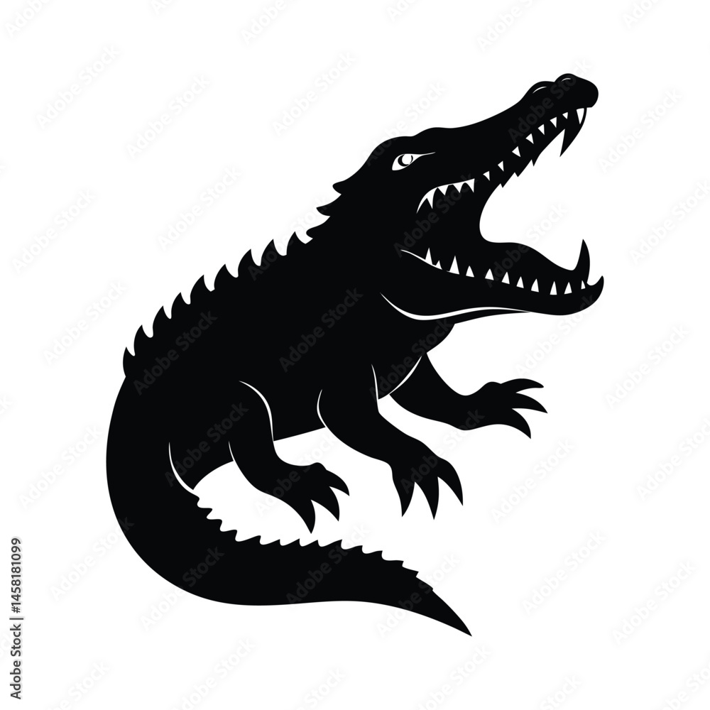 Fototapeta premium Crocodile Snapping Jaws Open Vector Silhouette