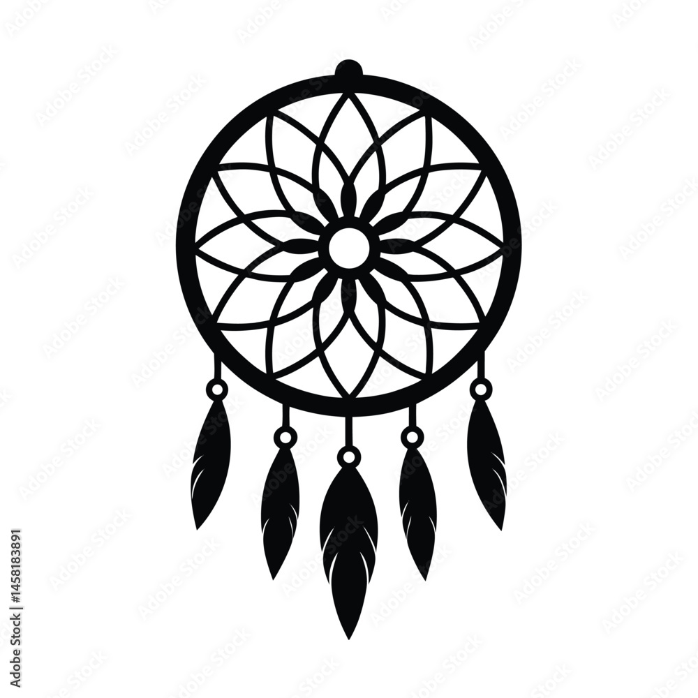 Fototapeta premium Dreamcatcher Outline Vector Silhouette