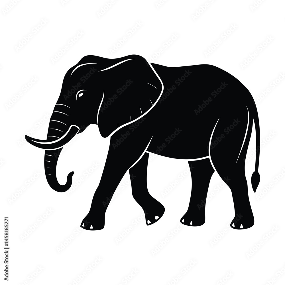 Fototapeta premium Elephant Walking Trunk Raised Vector Silhouette
