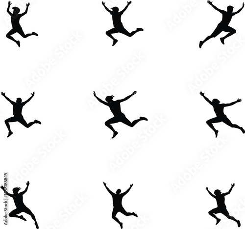 Jumping Silhouette, Dynamic Movement Pose, Energetic Action Illustration, Active Leap Outline Art